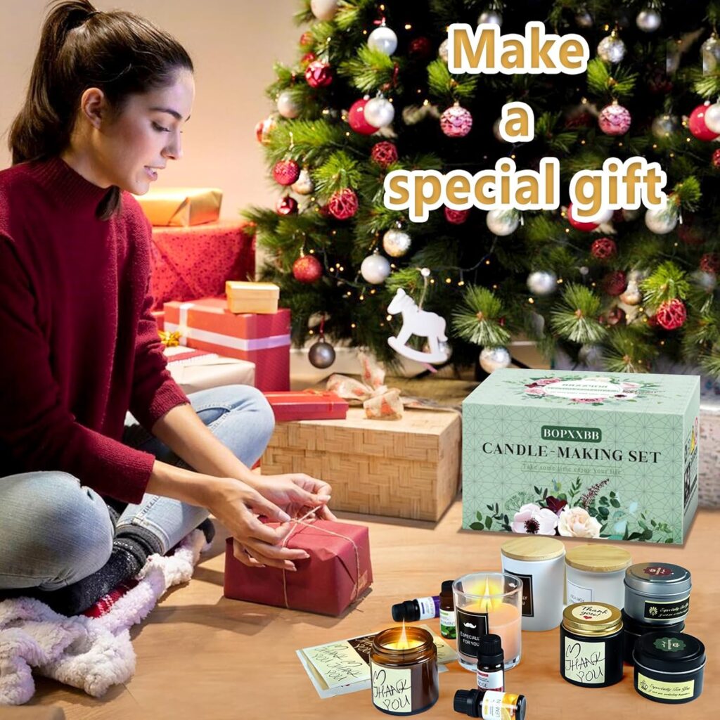 DOPXXBB Complete Candle Making Kit, DIY Candle Making Supplies for Adults, Include Soy Wax, Candle Cups  Tins Candle Wicks  Light Aroma Type Scents, Liquid Dyes  More