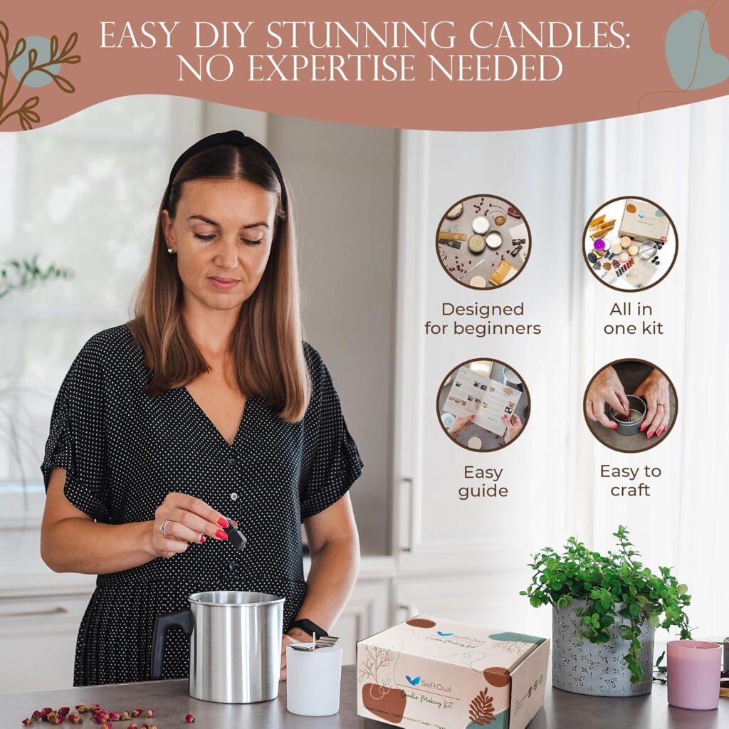 SoftOwl Premium Soy Candle Making Kit - Full Set - Soy Wax, Big 7oz Jars  Tins, 7 Pleasant Scents, Color Dyes  More - Perfect as Home Decorations - DIY Starter Scented Candles Making Kit