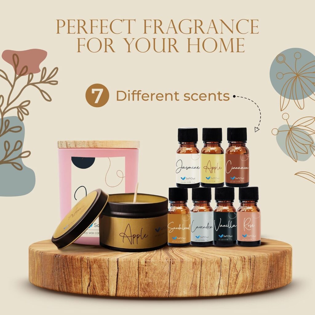 SoftOwl Premium Soy Candle Making Kit - Full Set - Soy Wax, Big 7oz Jars  Tins, 7 Pleasant Scents, Color Dyes  More - Perfect as Home Decorations - DIY Starter Scented Candles Making Kit