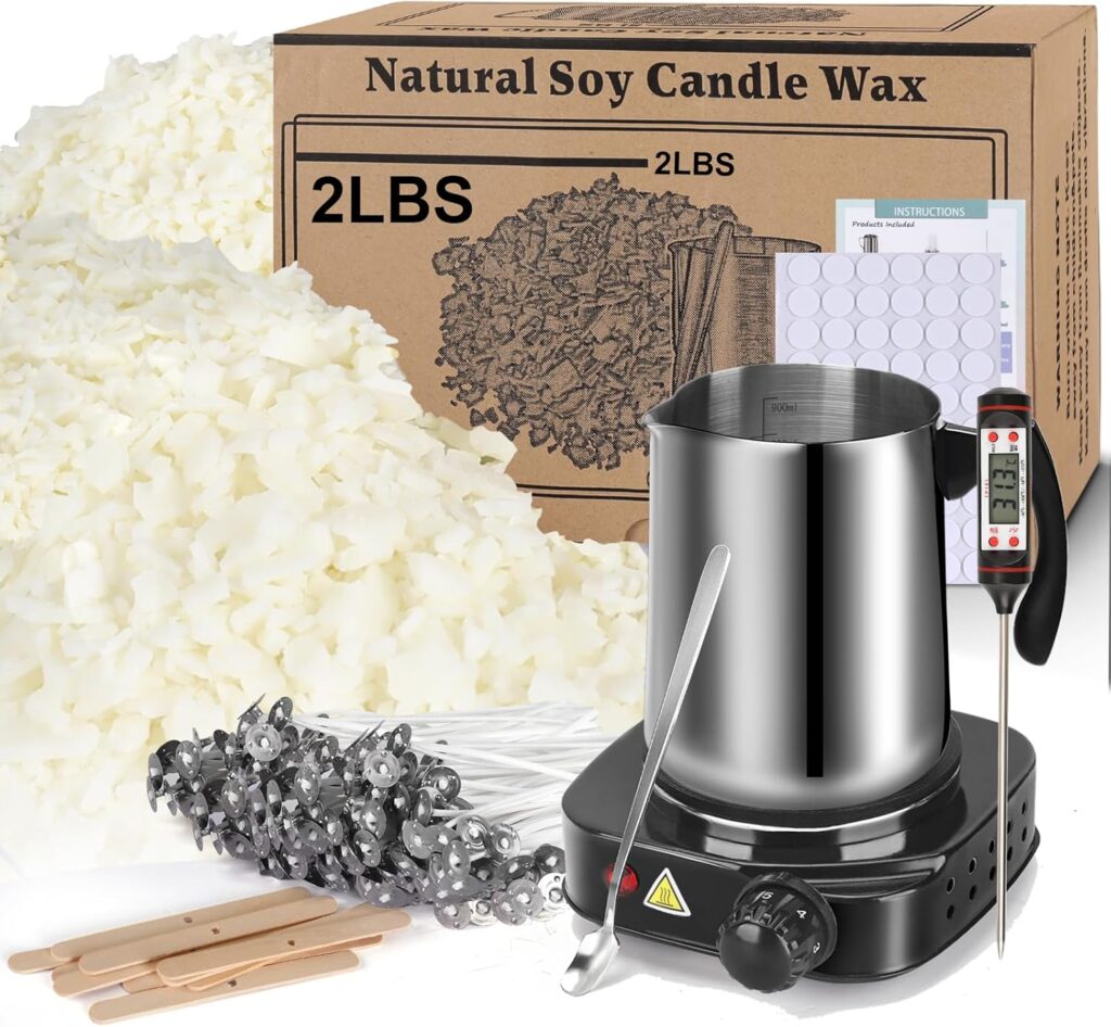Soy Wax Candle Making Kit Supplies With Wax Melter, Natural Candle Wax For Candle Making, DIY ArtCrafts Kit for Adults,Beginner, Including 2lbs Soy Wax Flakes, Electric Stove,Candle Wick,Melting Pot