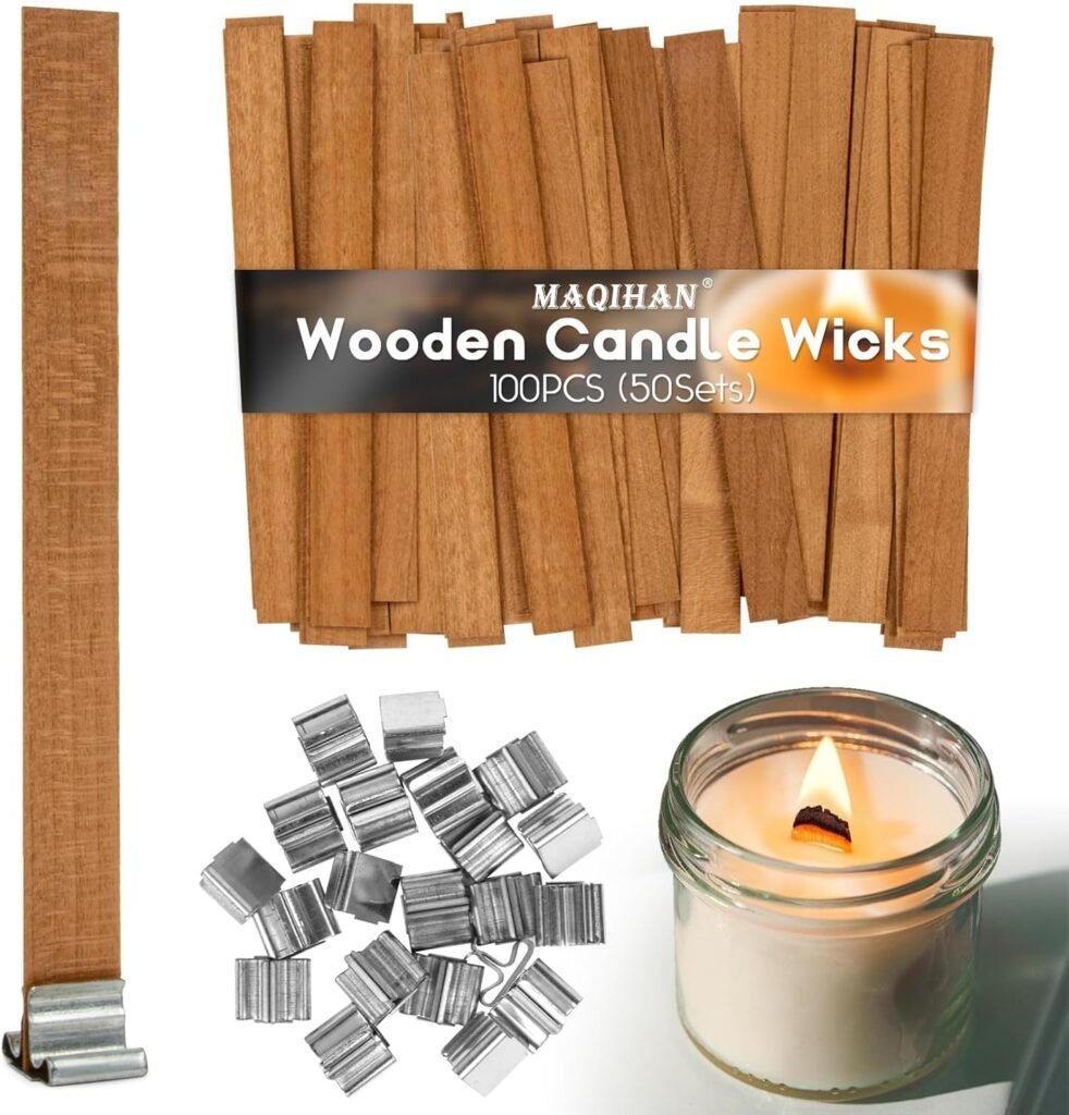 100 Wood Wicks for Candles Making - Smokeless Wooden Candle Wicks Crackling Candle Wax Wood Wick mechas para velas de cera Candle Making Wicks for Paraffin Candle Soy Wax Candlemaking(50 Sets)