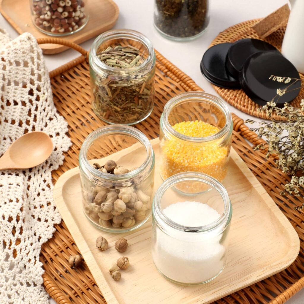 12 Pack, 8 OZ Thick Glass Jars with Lids, Clear Candle Jars with 12 Metal  12 Plastic Lids - Empty Round Food Storage Containers, Canning Jar For Spice, Powder, Liquid, Sample - Dishwasher Safe
