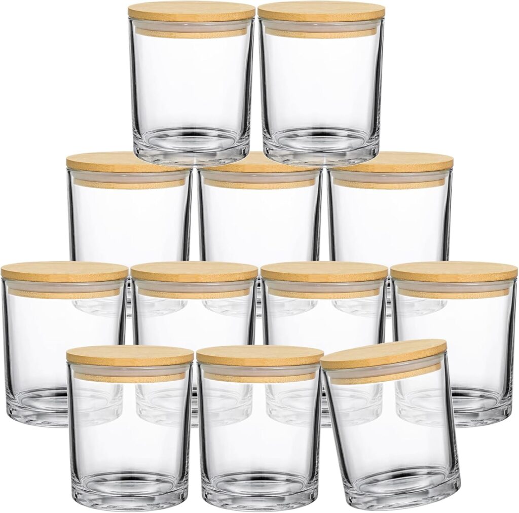 15 Pack Clear Empty Candle Jars with Bamboo Lids and Sticky Labels, Bulk Jars for Making Candles Containers - Dishwasher Safe,Glass, 7oz