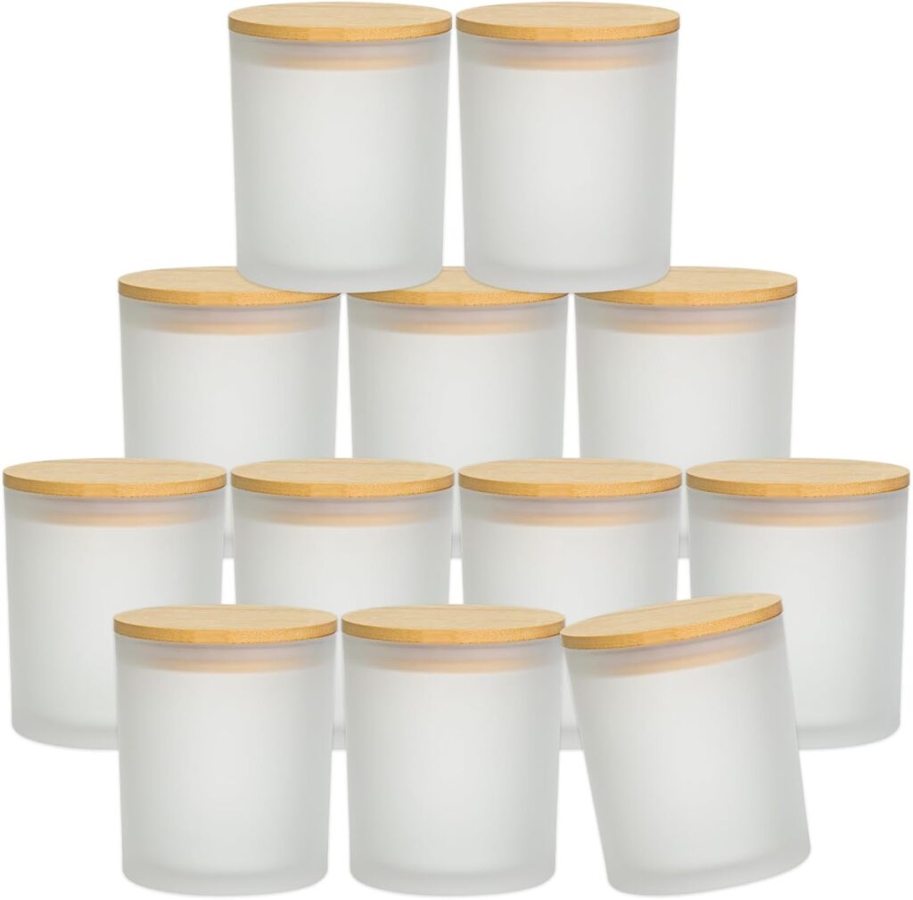 15 Pack Clear Empty Candle Jars with Bamboo Lids and Sticky Labels, Bulk Jars for Making Candles Containers - Dishwasher Safe,Glass, 7oz