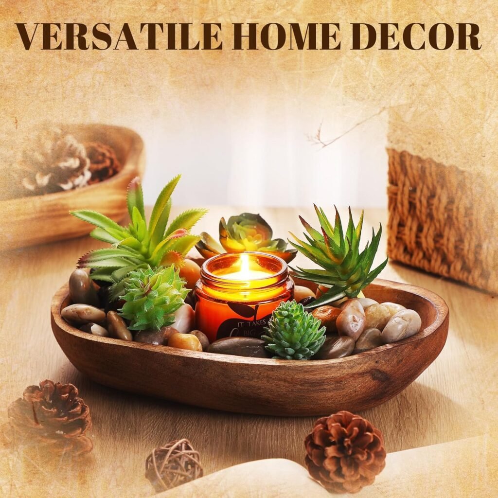 2 Pcs Wooden Dough Bowls for Decor Oblong Decorative Bowl Home Decor Fruit Vessel for Kitchen Counter Rustic Carved Serving Container Long Wooden Bread Tray for Dining Room Table(10 x 6 x 2 Inch)