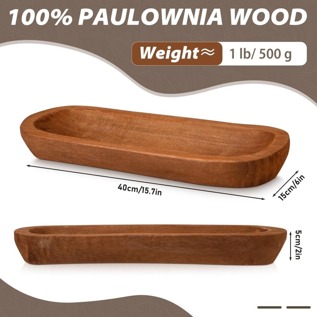 4 Pcs Wooden Dough Bowl 10 X 6 X 2 Wood Decorative Rustic Wooden Bowls Table Centerpiece for Candle Making Key Living Room Home Dining Room Kitchen Decoration (Brown)