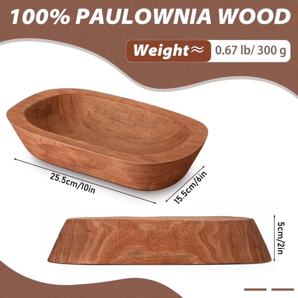 4 Pcs Wooden Dough Bowl 10 X 6 X 2 Wood Decorative Rustic Wooden Bowls Table Centerpiece for Candle Making Key Living Room Home Dining Room Kitchen Decoration (Brown)