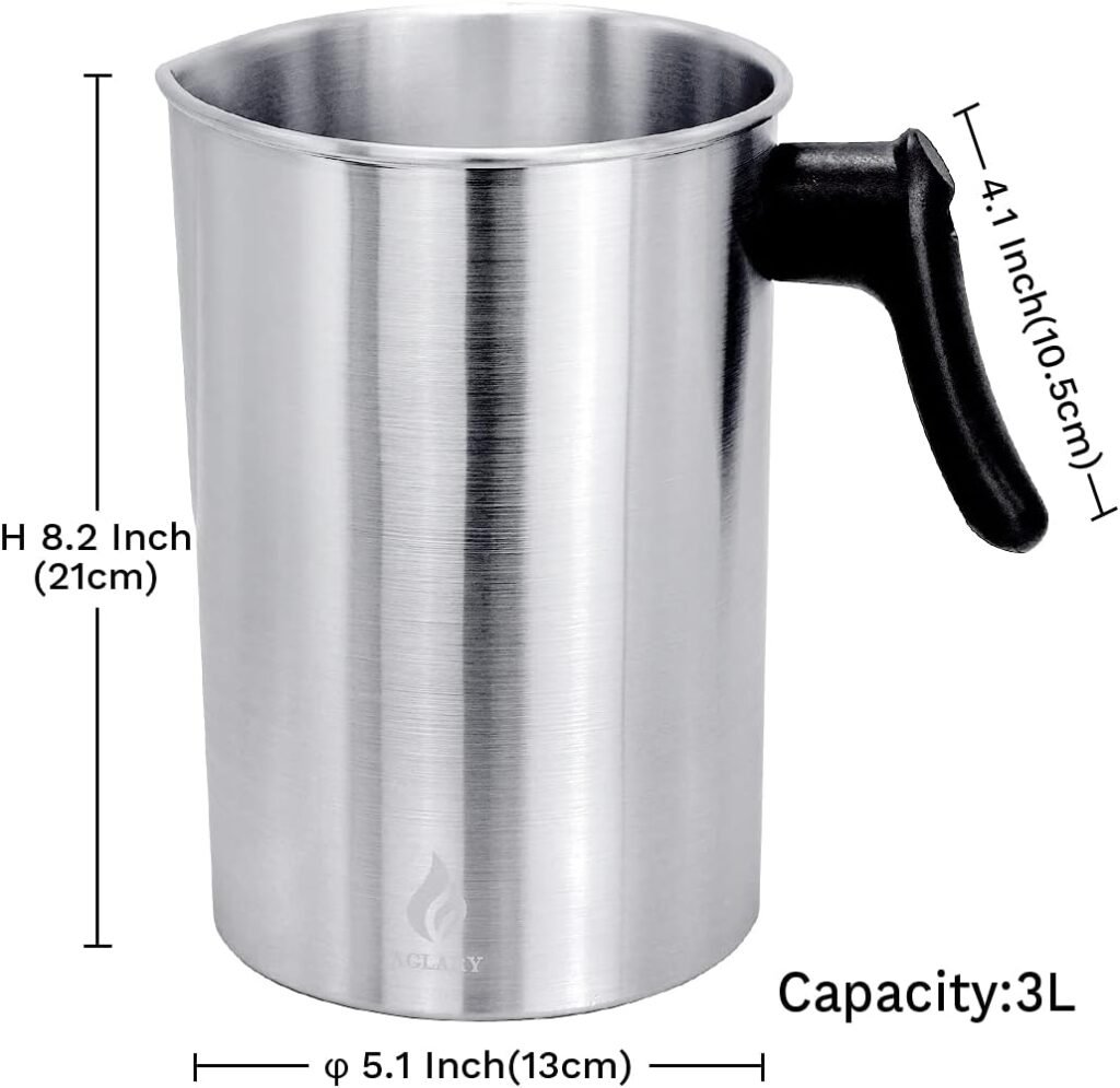 AGLARY Candle Making Pouring Pot, Double Boiler Aluminum Candle Wax Melting Pitcher，Holds for 4 Pounds Wax，with Heat-Resistant Handle and Dripless Pouring Spout,Wax melt containers，3L…