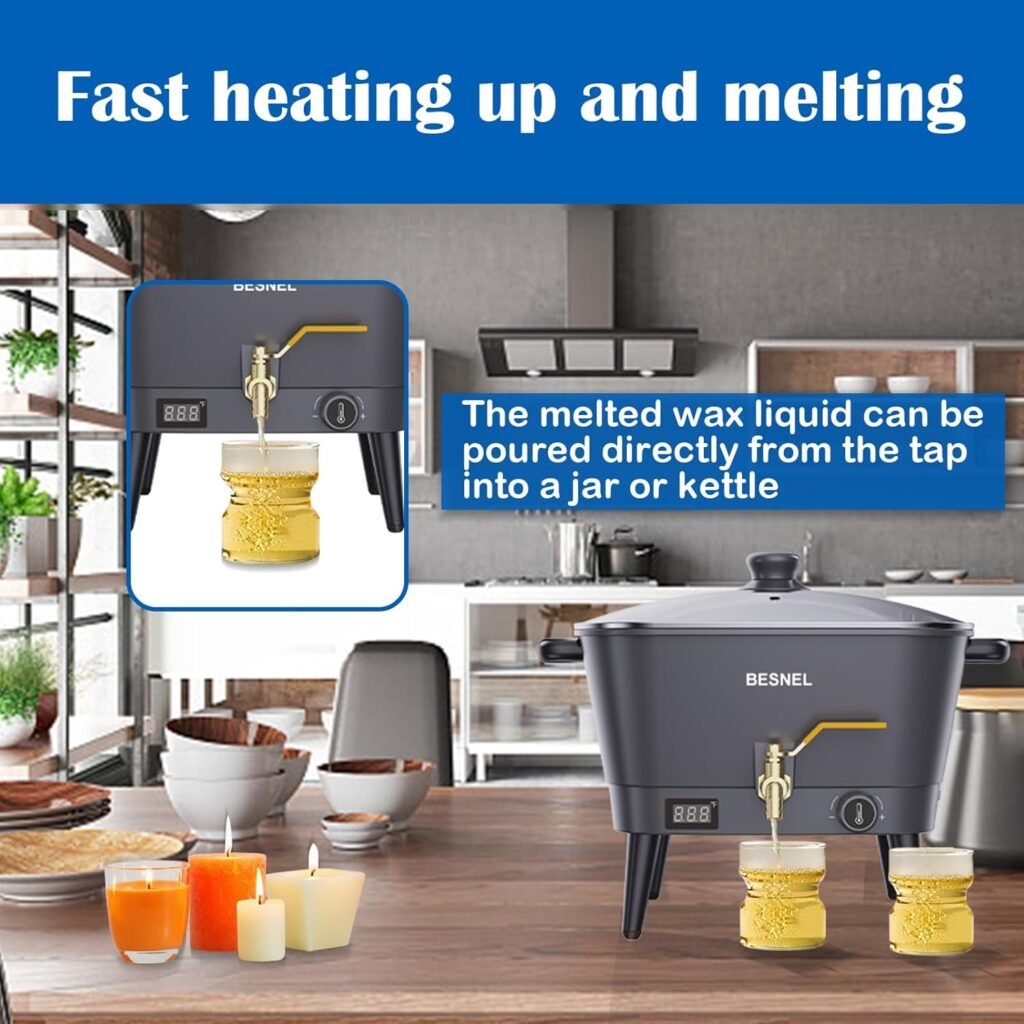 BESNEL Wax Melter for Candle Making, Electric Non-Stick Wax Melter Holds 8Qts of Wax,Soy Wax for or Soap Business Candle Making with Heat Resistant Handle  Brass Spout,Temp Control (Black)