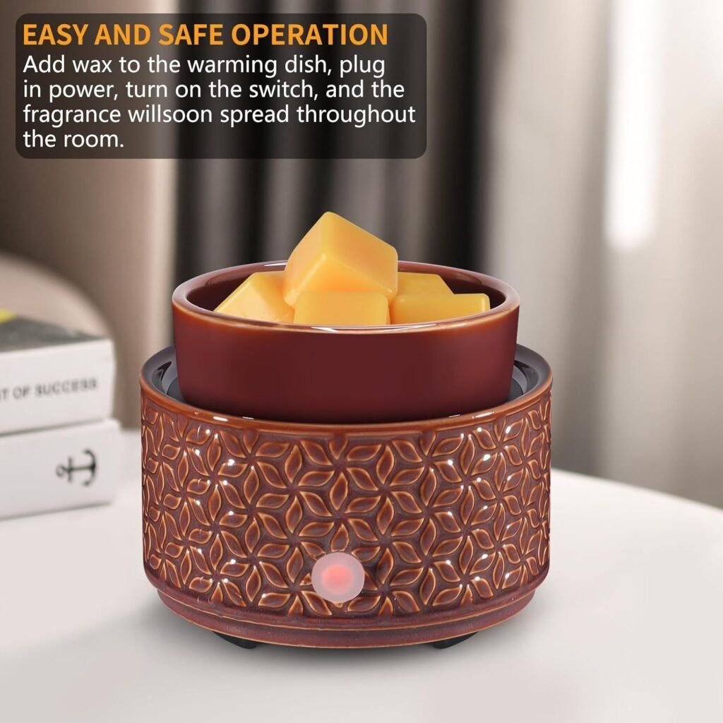 Ceramic Wax Melt Warmer, 4-in-1 Electric Fragrance Candle Wax Melter and Wax Cubes for Home Office Bedroom Aromatherapy Essential Oil Burner as Birthday Gifts for Women Mom Girl(Dark Brown)