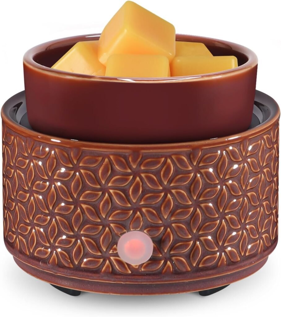 Ceramic Wax Melt Warmer, 4-in-1 Electric Fragrance Candle Wax Melter and Wax Cubes for Home Office Bedroom Aromatherapy Essential Oil Burner as Birthday Gifts for Women Mom Girl(Dark Brown)