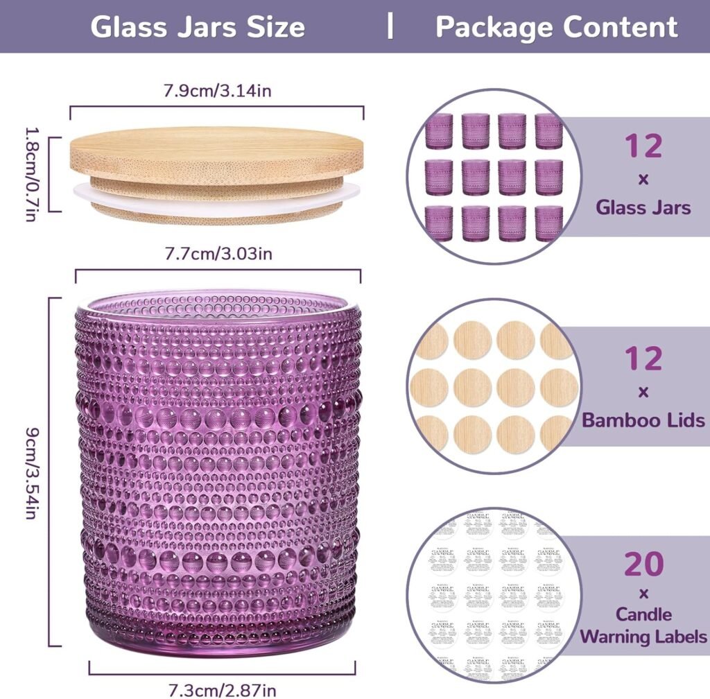 DARJEN 12 Pack Blue Candle Jars for Making Candles- 8 OZ Empty Glass Candle Making Jars with Bamboo Lids and Labels, Candle Making Supplies Candle Containers for DIY Gifts