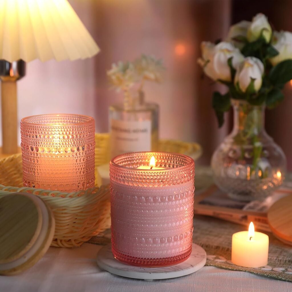 DARJEN 12 Pack Blue Candle Jars for Making Candles- 8 OZ Empty Glass Candle Making Jars with Bamboo Lids and Labels, Candle Making Supplies Candle Containers for DIY Gifts