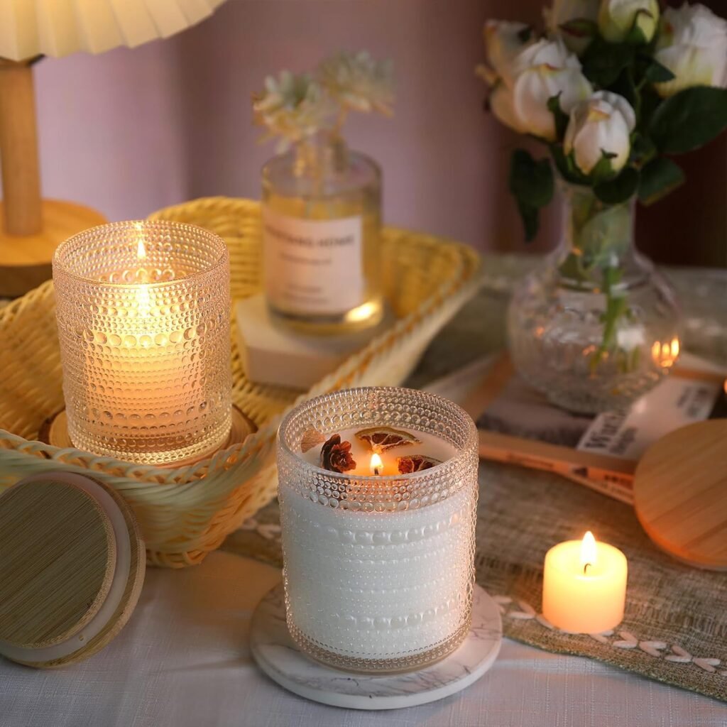 DARJEN 12 Pack Blue Candle Jars for Making Candles- 8 OZ Empty Glass Candle Making Jars with Bamboo Lids and Labels, Candle Making Supplies Candle Containers for DIY Gifts