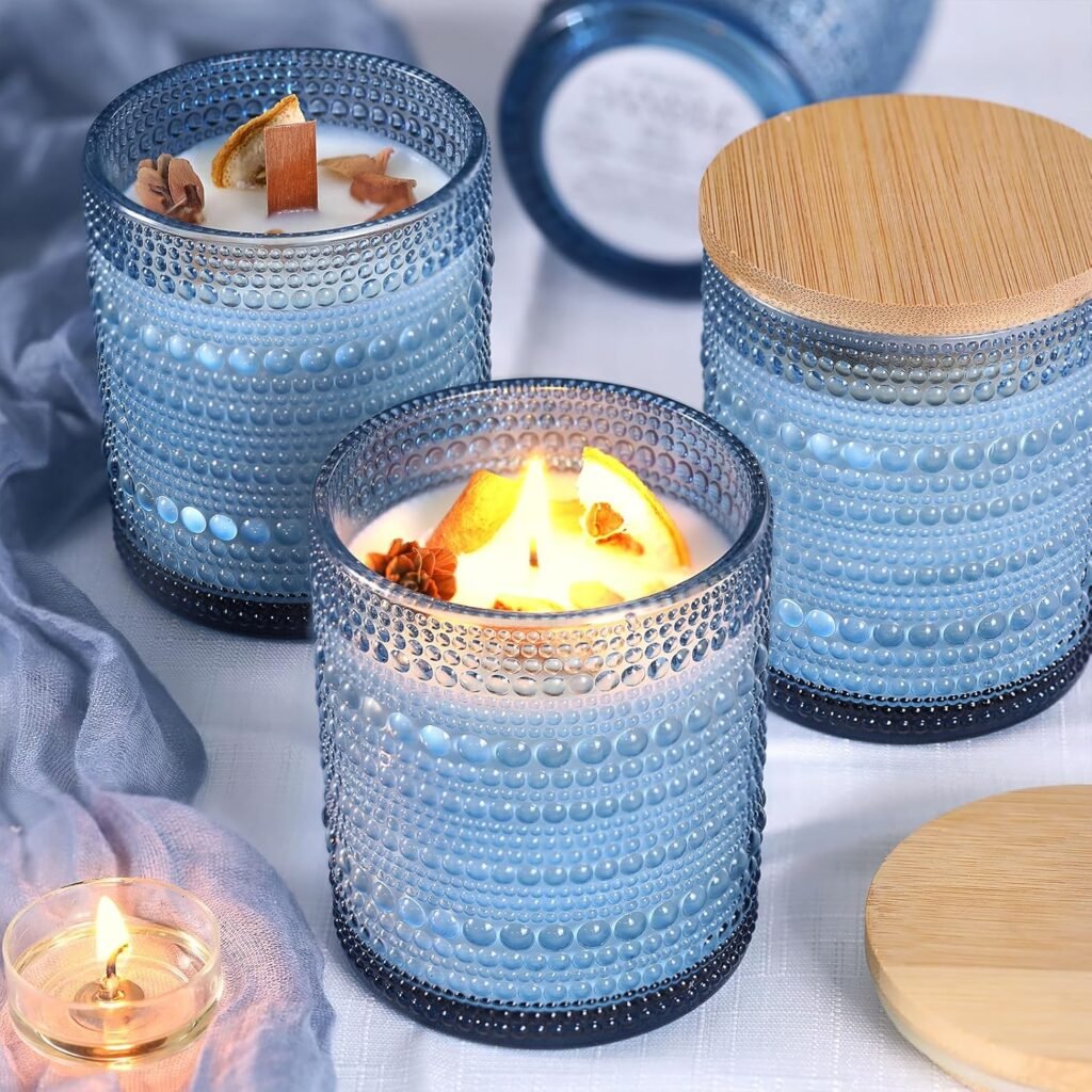 DARJEN 12 Pack Blue Candle Jars for Making Candles- 8 OZ Empty Glass Candle Making Jars with Bamboo Lids and Labels, Candle Making Supplies Candle Containers for DIY Gifts