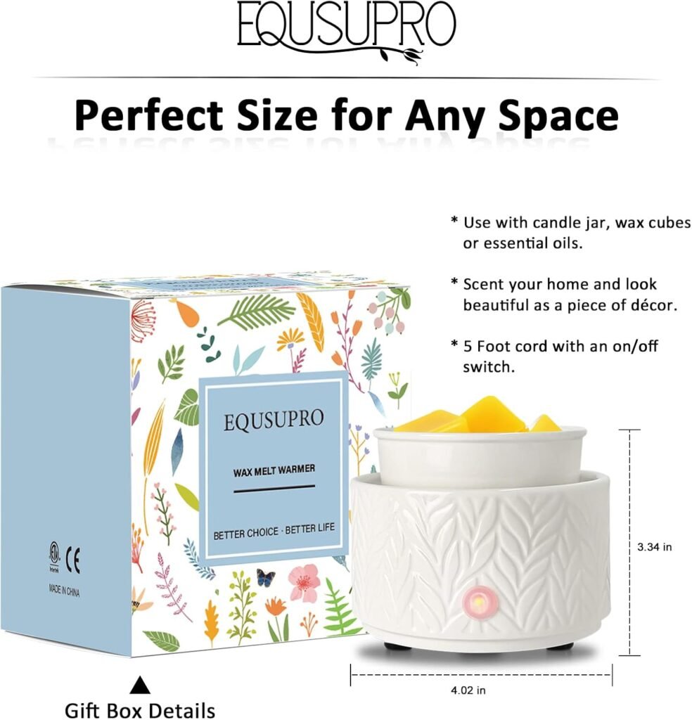 EQUSUPRO Wax Melt Warmer for Scented Wax Melts 3-in-1 Electric Ceramic Candle Wax Warmer Burner Fragrance Wax Melter for Home Office Bedroom Gift  Decor (Leaf)