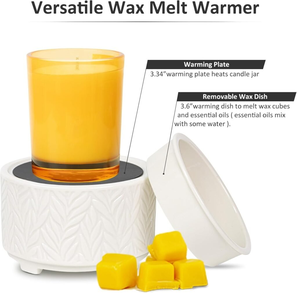 EQUSUPRO Wax Melt Warmer for Scented Wax Melts 3-in-1 Electric Ceramic Candle Wax Warmer Burner Fragrance Wax Melter for Home Office Bedroom Gift  Decor (Leaf)