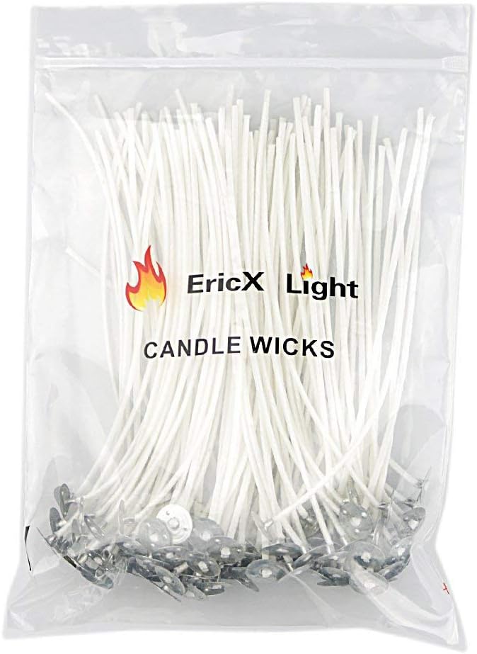 EricX Light 100 Piece Natural Candle Wick, Low Smoke 6 Pre-Waxed  100% Natural Cotton Core,For Candle Making,Candle DIY