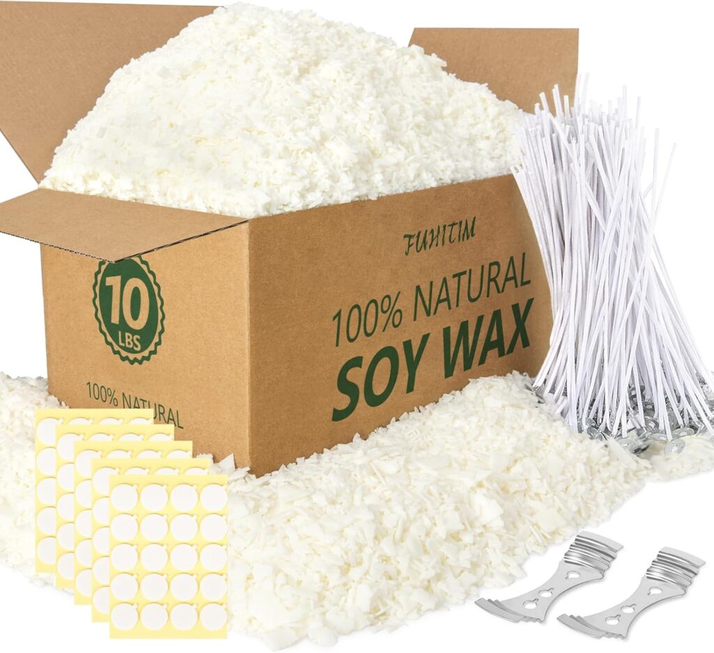 FUHITIM Soy Candle Wax for Candle Making 5 lbs Bag, Premium Natural Soy Wax Flakes, No additives and Pure, 100 Cotton Candle Wicks, 100 Wick Stickers,  2 Centering Devices