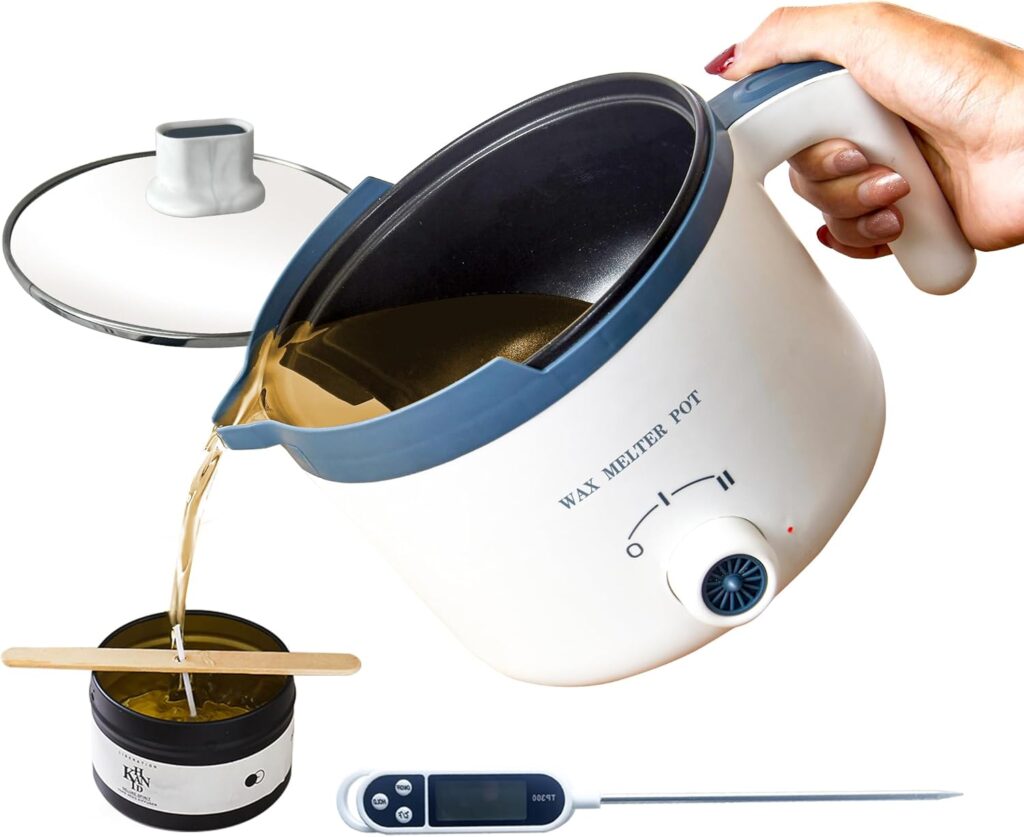 KQU Wax Melting Pot with Thermometer, Electric Wax Melter for Candle Making with Spout, Small Double Boiler Pot Set for Beginner Adults