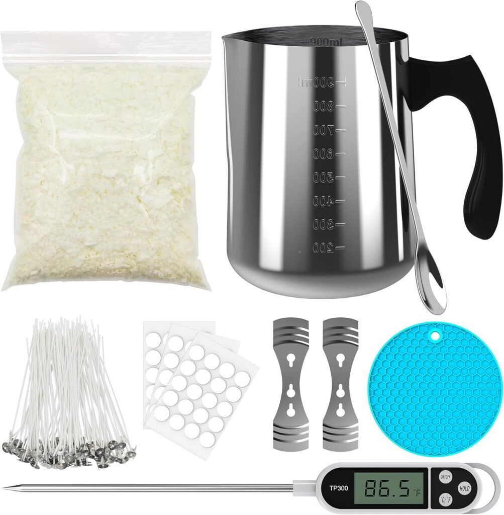Ohcans Candle Making Kit Supplies for Beginners, Soy Wax DIY Candle Making for Adults, with 900ml Candle Make Pouring Pot, Candle Wicks, Wicks Sticker, Wicks Holder,Soy Candle Wax