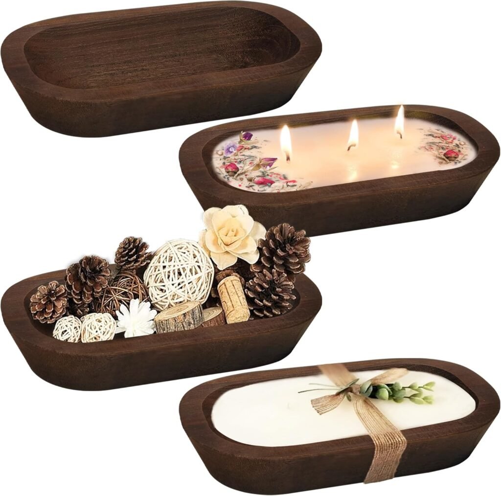 Royxen 4 Pack Dough Bowl for Candle, Wooden Dough Bowls Paulownia, Rustic Bowl Vintage, Bowls for Candle, 9.5 x 5.5 Inch, White