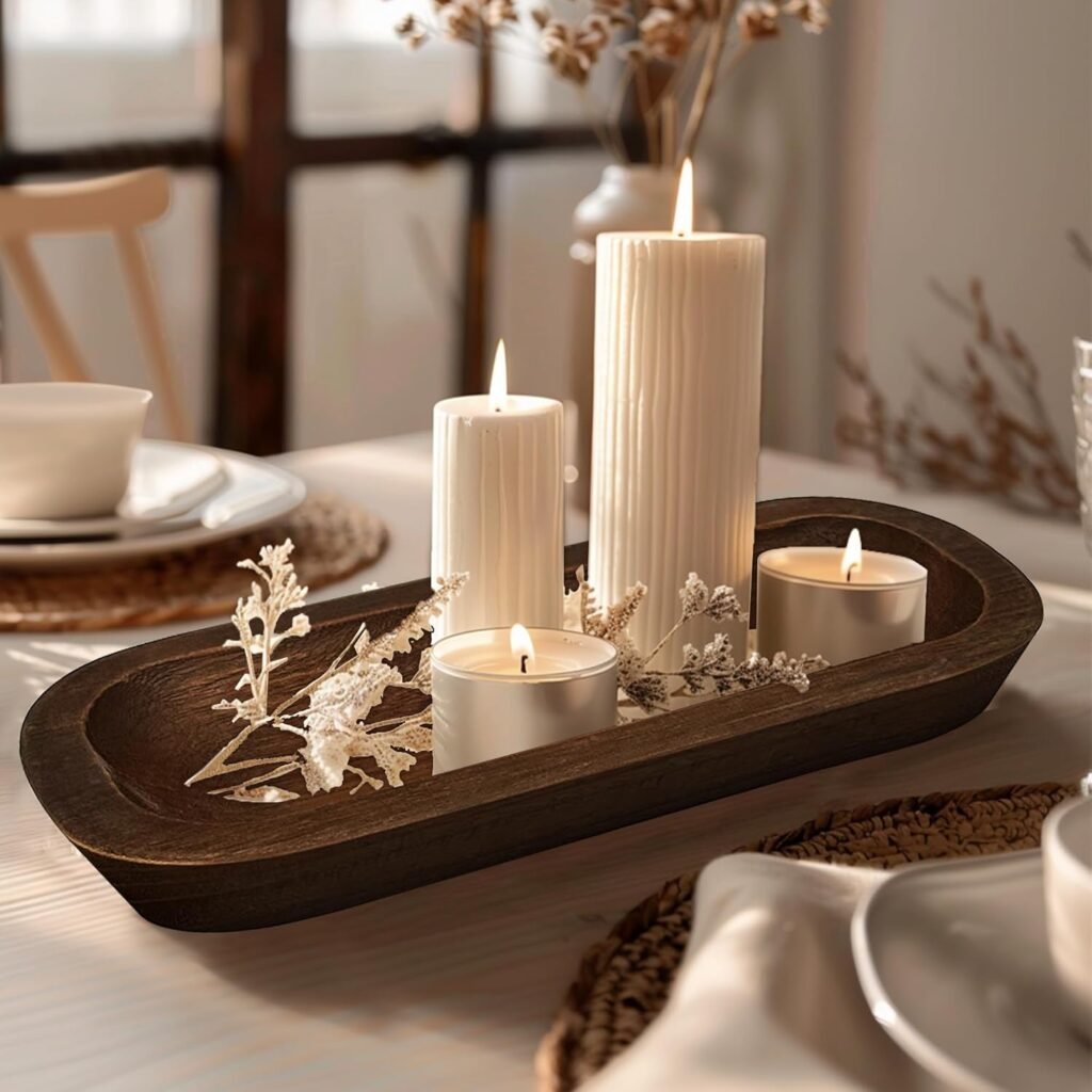 Royxen 4 Pack Dough Bowl for Candle, Wooden Dough Bowls Paulownia, Rustic Bowl Vintage, Bowls for Candle, 9.5 x 5.5 Inch, White