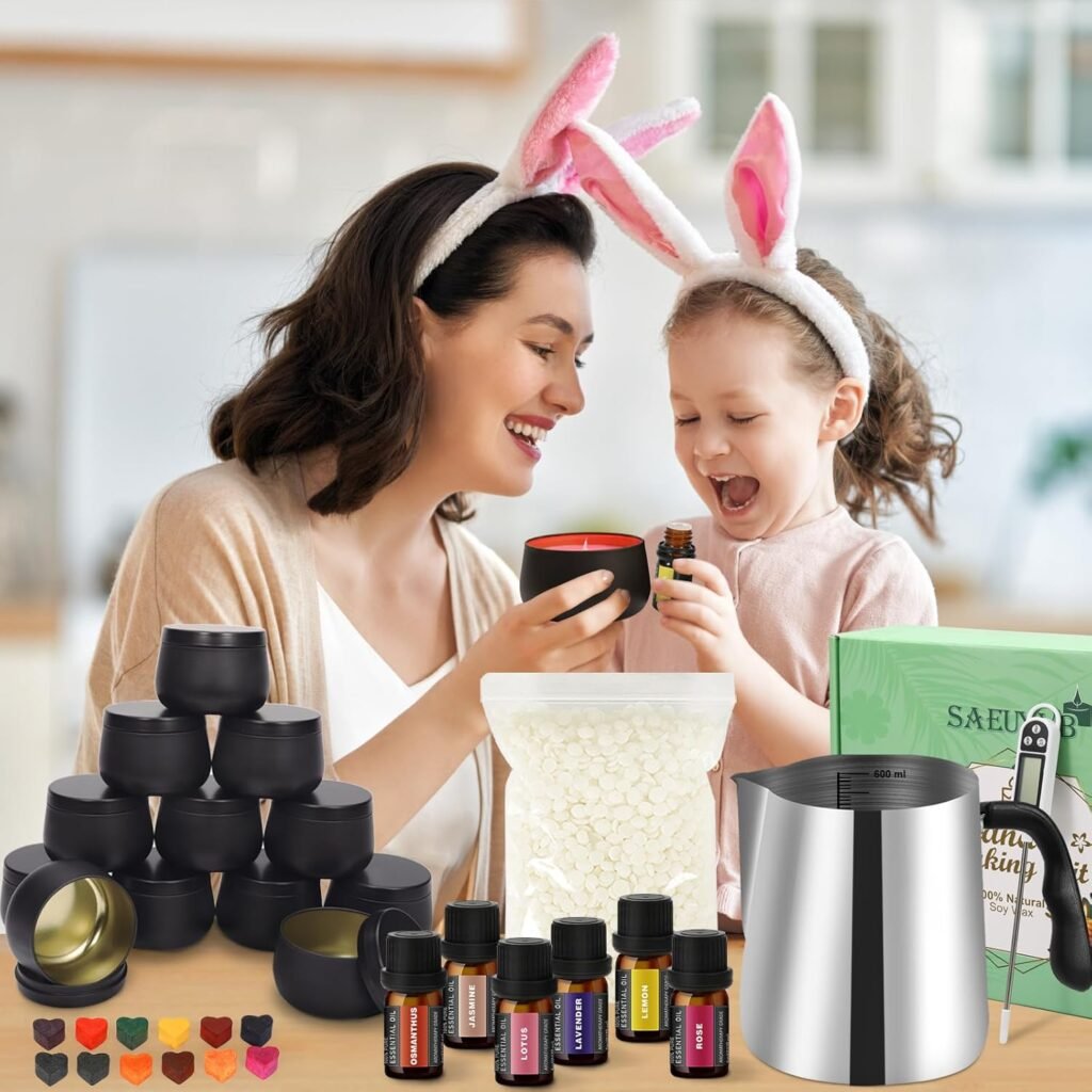 SAEUYVB Candle Making Kit with Wax Melter, Candle Making Kit for Adults - DIY Starter Soy Candle Making Kit/Supplies-Perfect as Home Decoration