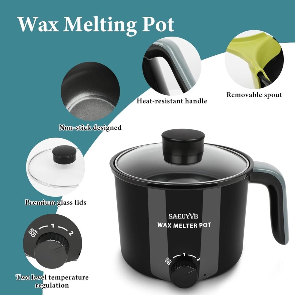 SAEUYVB Candle Making Kit with Wax Melter,Candle Making Supplies,Electric Wax Melter for Adults Beginners with Silicone Nozzle,Thermometer,Stirring Spoon, Silicone Pad,Instructions.
