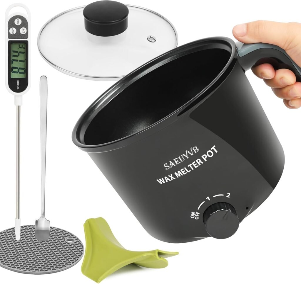 SAEUYVB Candle Making Kit with Wax Melter,Candle Making Supplies,Electric Wax Melter for Adults Beginners with Silicone Nozzle,Thermometer,Stirring Spoon, Silicone Pad,Instructions.