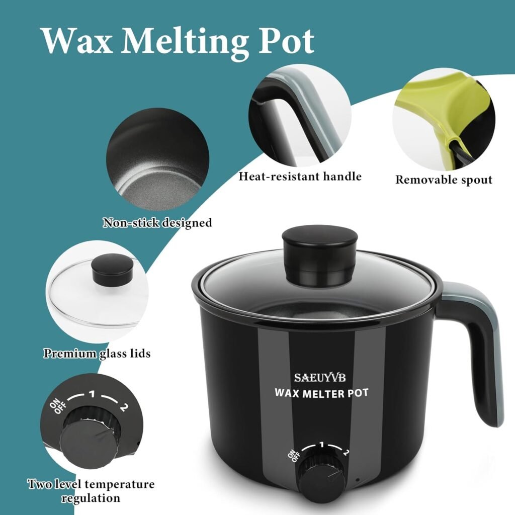 SAEUYVB Candle Making Kit with Wax Melter,Candle Making Supplies,Electric Wax Melter for Adults Beginners with Silicone Nozzle,Thermometer,Stirring Spoon, Silicone Pad,Instructions.