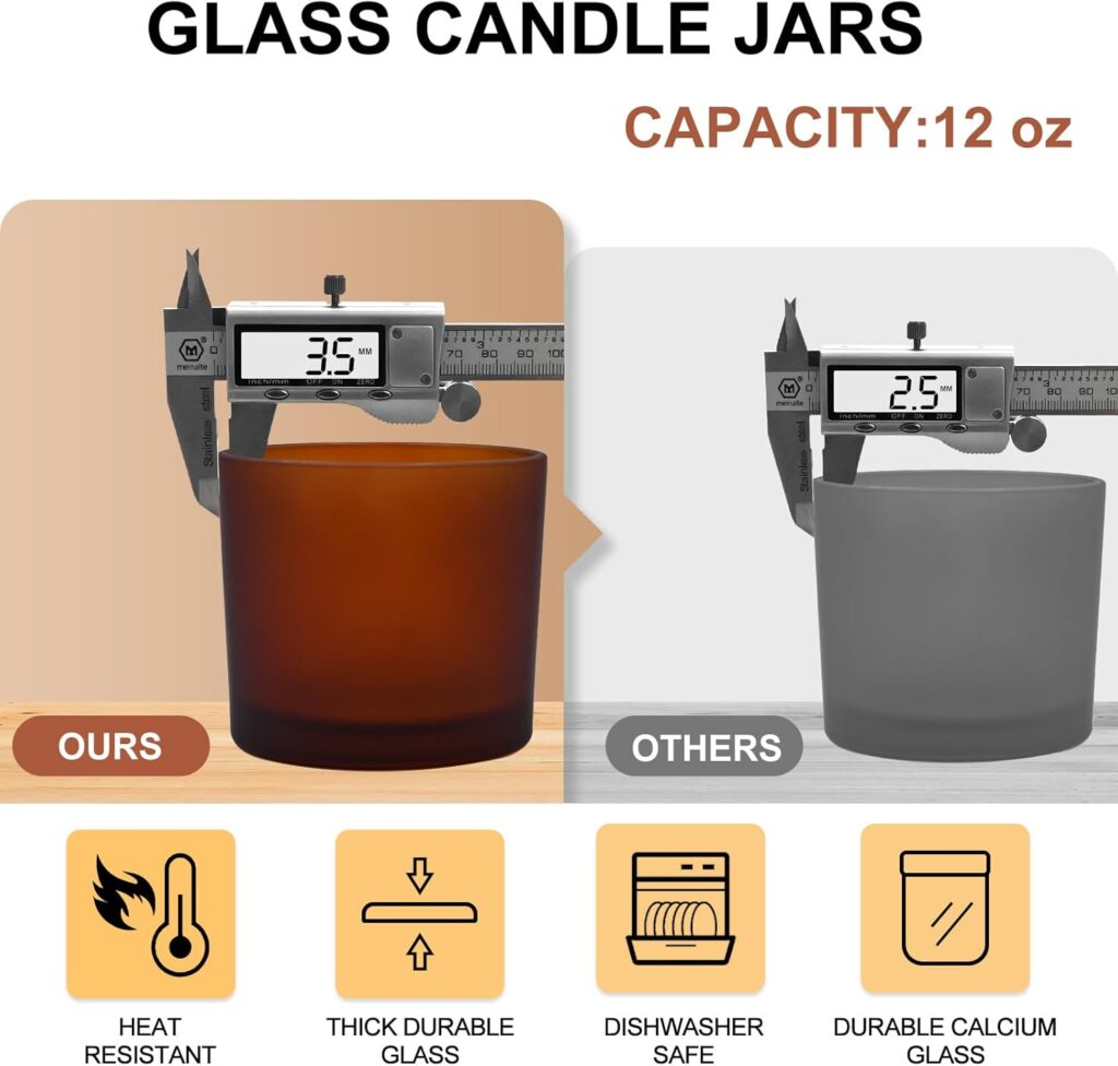 Thick Candle Jars for Making Candles 12 Pcs, 7 OZ Empty Jars with Wood Lids for Candle Making, Sample Container, Clear