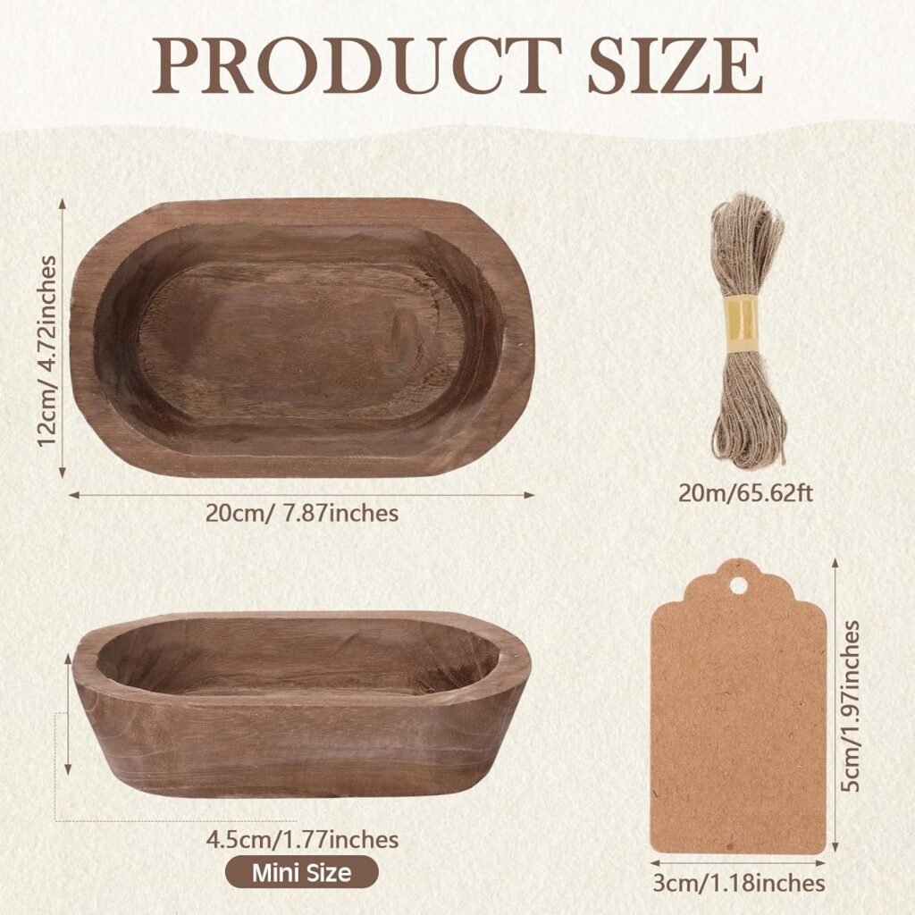 Tioncy 12 Pcs Wooden Dough Bowls for Candle Making Rustic Decorative Wood Dough Bowls Bulk for Decor Hand Carved Paulownia Wood Decorations with Cards for Food Bread Fruit Farmhouse Home Decor(Oval)