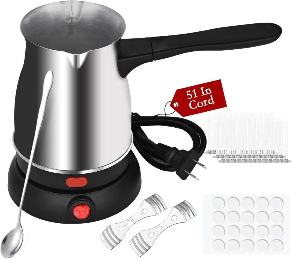 TOKPELA Wax Melter for Candle Making, Stainless Steel Electric Candle Wax Melter, Double Pouring Spout Candle Wax Melting Pot with 51IN Cord and Hot Plate, Candle Making Pot Kit for Beginners