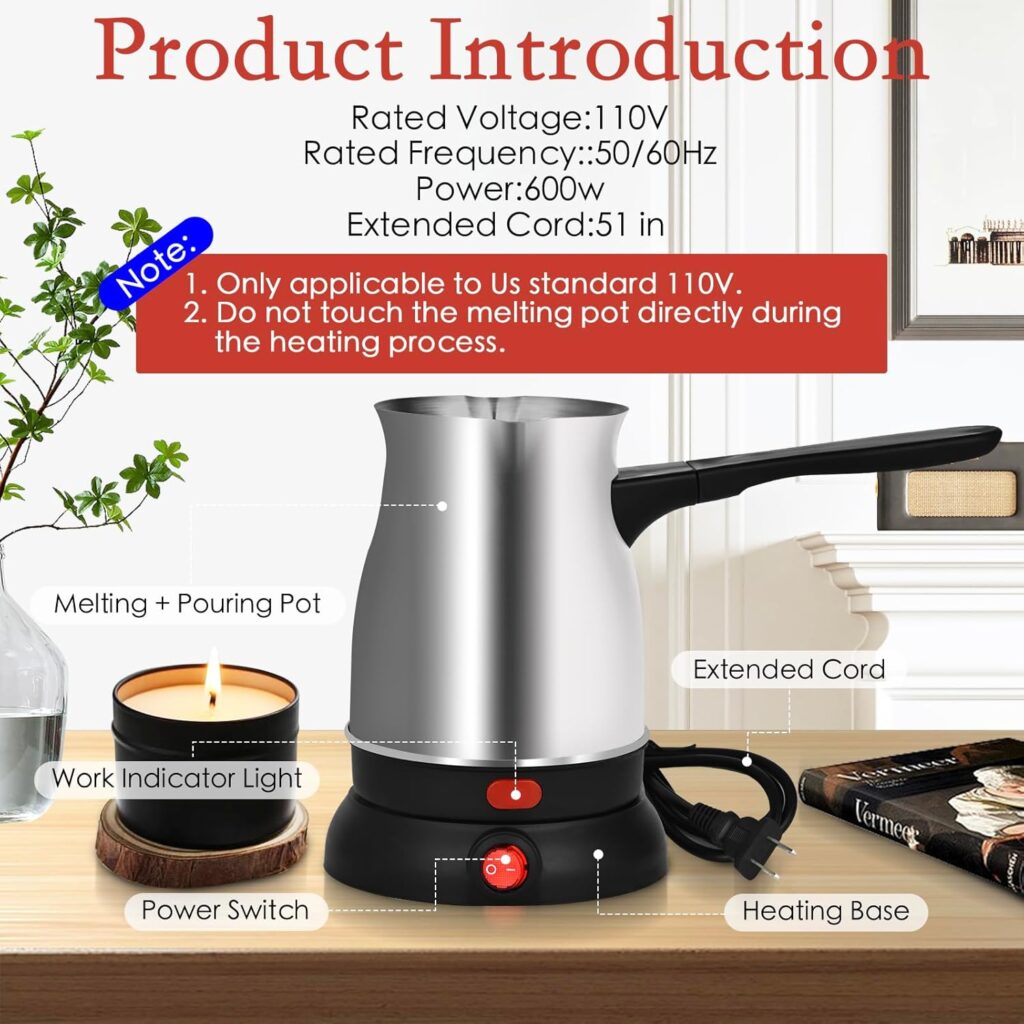 TOKPELA Wax Melter for Candle Making, Stainless Steel Electric Candle Wax Melter, Double Pouring Spout Candle Wax Melting Pot with 51IN Cord and Hot Plate, Candle Making Pot Kit for Beginners