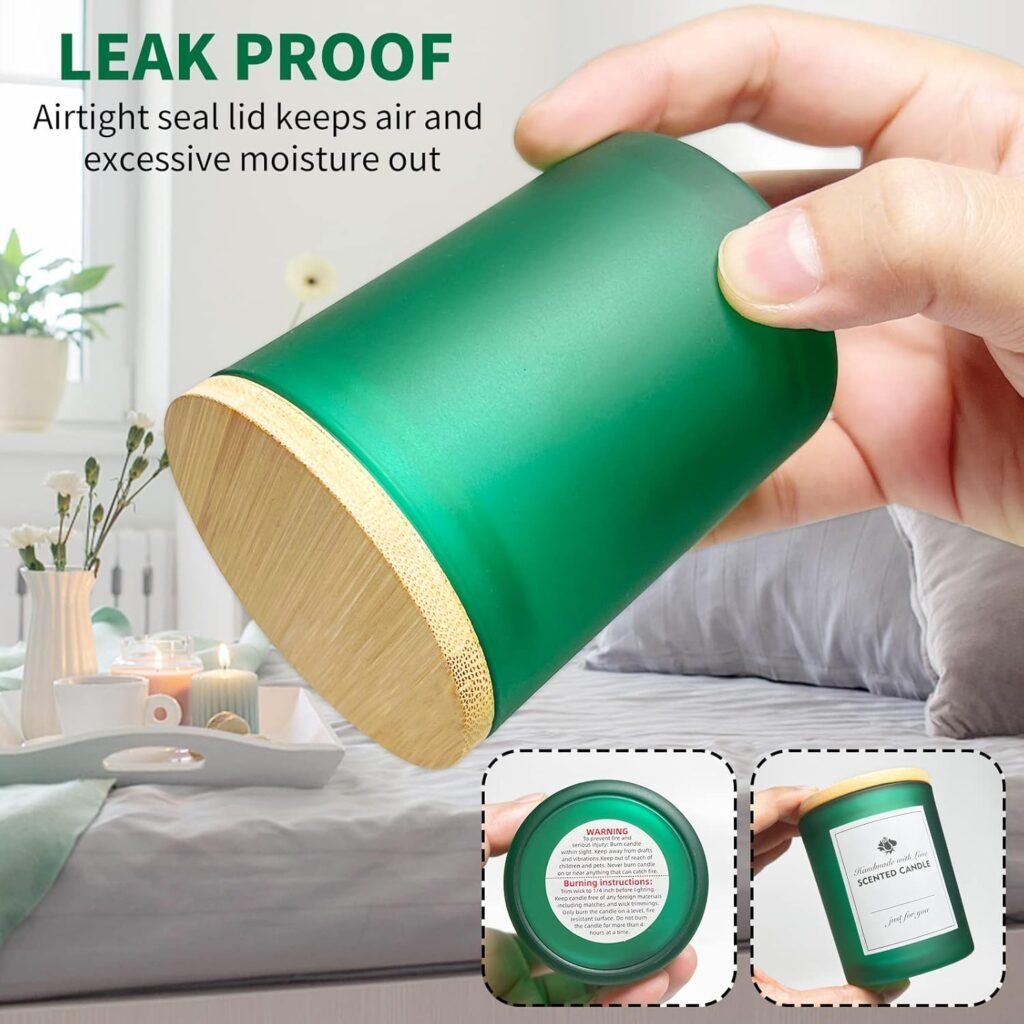 15 Pack Candle Glass Jars- 7oz Matt Black Empty Candle Jar with Bamboo Lids and Sticky Labels, Bulk Candle Jars for Making Candles Containers - Dishwasher Safe