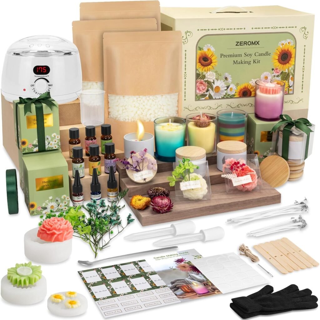 Candle Making Kit for Adults Beginners – 1200g Soy Wax, Digital Wax Melting Pot, Floral Candle Molds, Gift Boxes, Premium Candle Making Supplies, Complete DIY Set, Home Decor Gifts
