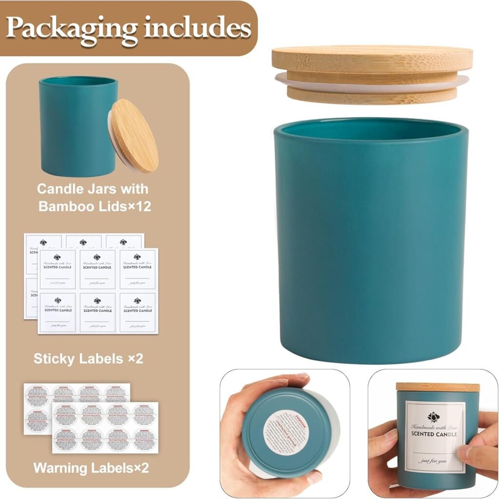 CONNOO 12 Pack 10 OZ Matte Black Glass Candle Jars for Making Candles with Airtight Bamboo Lids Nice Sticky Warning Labels for Candle Making Empty Container Bulk - Dishwasher Safe CONNOO 12 Pack 10 OZ Matte Black Glass Candle Jars for Making Candles with Airtight Bamboo Lids Nice Sticky Warning Labels for Candle Making Empty Container Bulk - Dishwasher Safe