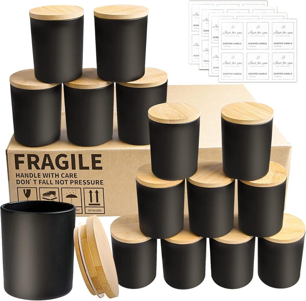 CONNOO 15 Pack 7 OZ Matte Black Candle Jars with Bamboo Lids for Making Candles, Thick Glass Candle Jars Empty Jars in Bulk with lids - Dishwasher Safe CONNOO 15 Pack 7 OZ Matte Black Candle Jars with Bamboo Lids for Making Candles, Thick Glass Candle Jars Empty Jars in Bulk with lids - Dishwasher Safe