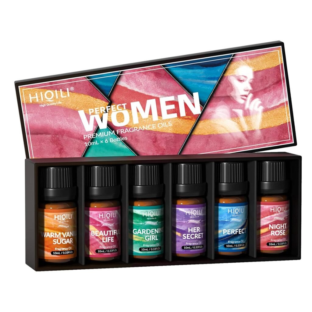 HIQILI Women Fragrance Oil 6x10ml, Essential Oils for Candle Scents Soap Making  Diffuser, Sweet Flowers Scented Oil Set for Aromatherapy Slime Wax Home Car