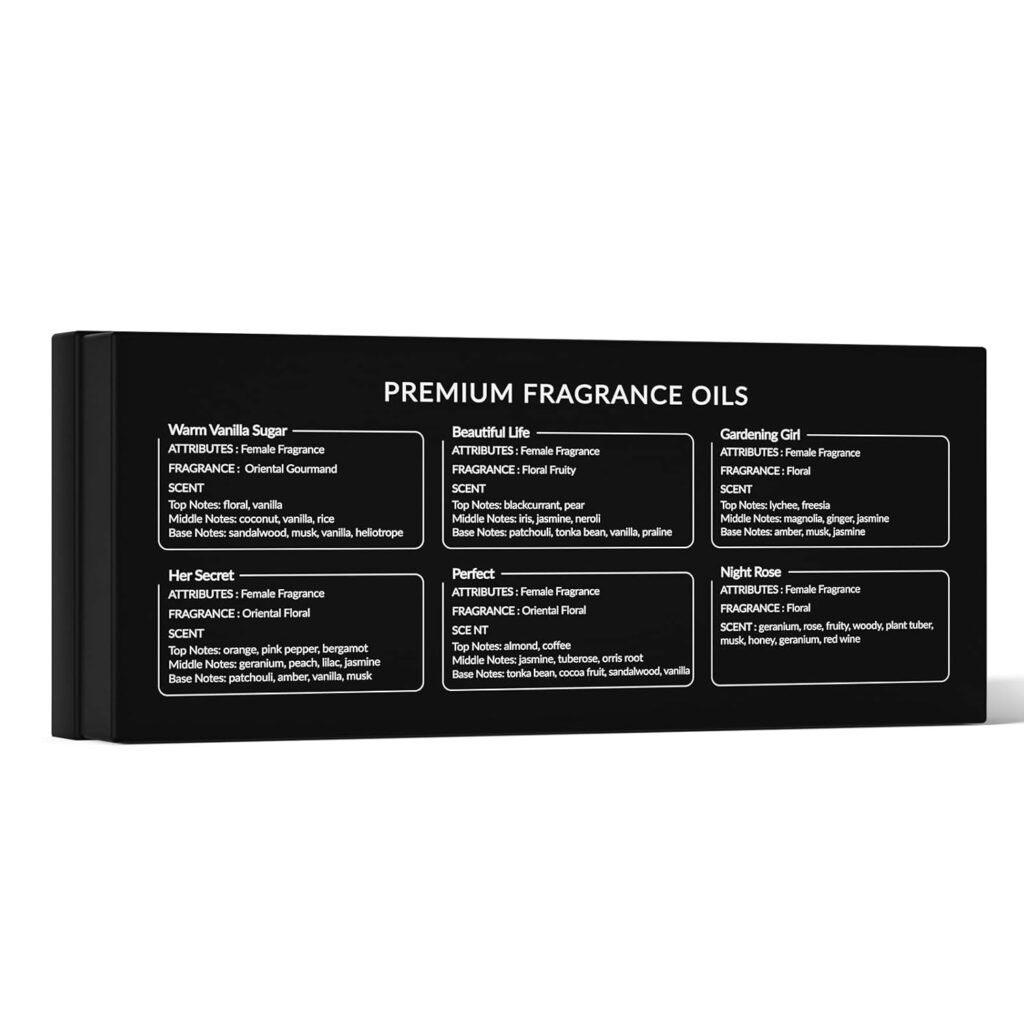 HIQILI Women Fragrance Oil 6x10ml, Essential Oils for Candle Scents Soap Making  Diffuser, Sweet Flowers Scented Oil Set for Aromatherapy Slime Wax Home Car