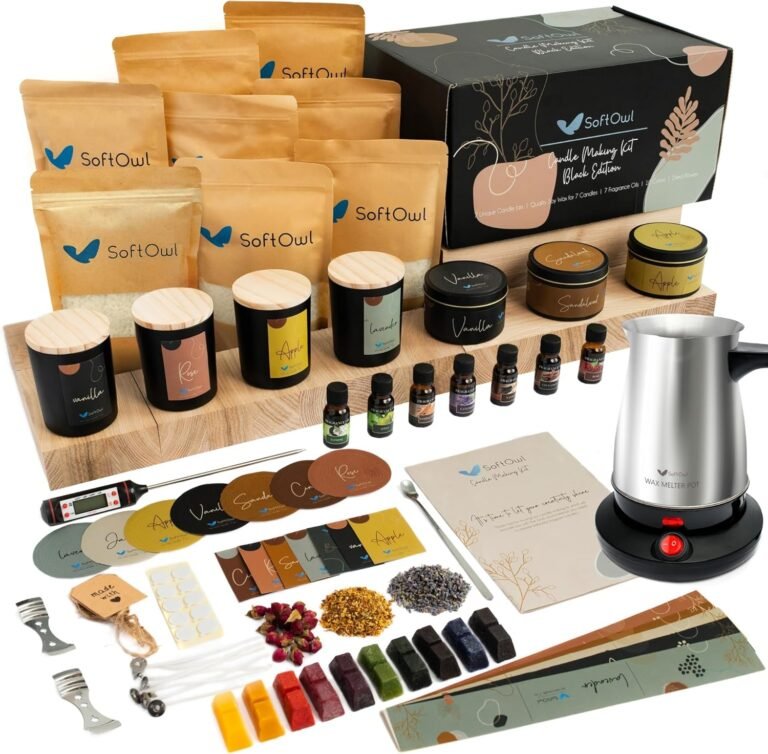 Softowl premium soy candle making kit black edition full set with electric melter soy wax big 7oz jars tins 7 pleasant s