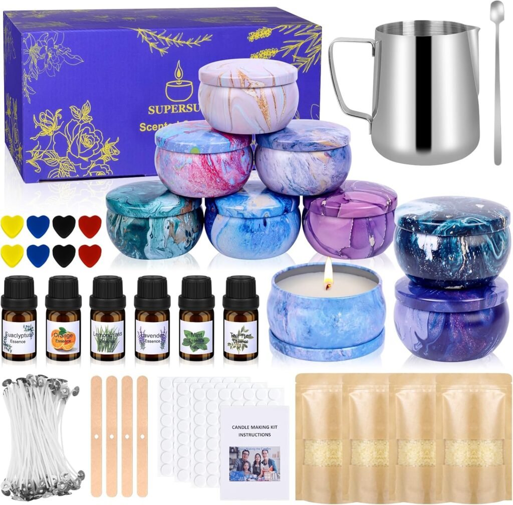 SUPERSUN Candles Making Kit for Adult - Christmas DIY Gift for Kid and Beginner, Includes Beeswax, Essential Oils, Dyes, and More DIY Candle Making Supplies, Crafts for Adults