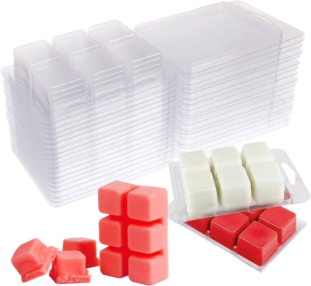 Wax Melt Molds 100 Packs Wax Melt Clamshells 6 Cavity Cubes Clamshells Clear Empty Plastic Cube Tray for Wickless Tarts Candles by DGQ Wax Melt Molds 100 Packs Wax Melt Clamshells 6 Cavity Cubes Clamshells Clear Empty Plastic Cube Tray for Wickless Tarts Candles by DGQ