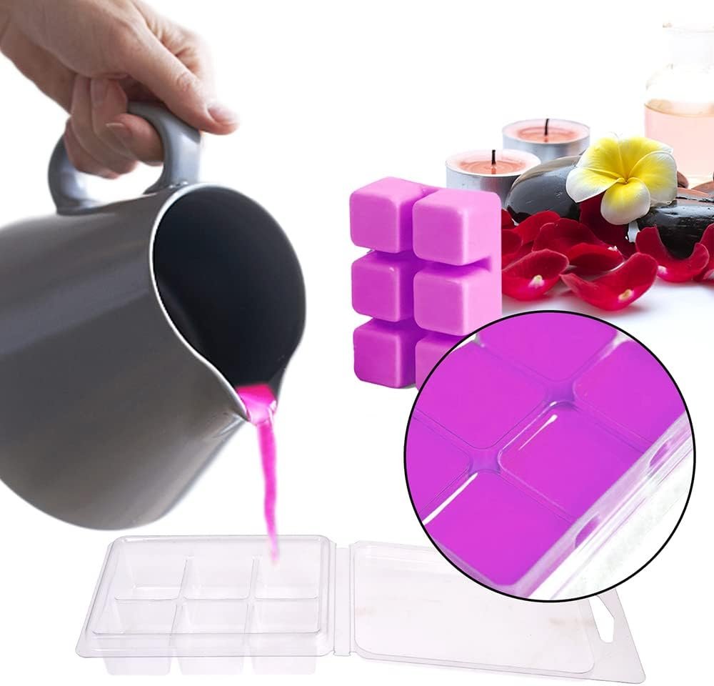 Wax Melt Molds 100 Packs Wax Melt Clamshells 6 Cavity Cubes Clamshells Clear Empty Plastic Cube Tray for Wickless Tarts Candles by DGQ Wax Melt Molds 100 Packs Wax Melt Clamshells 6 Cavity Cubes Clamshells Clear Empty Plastic Cube Tray for Wickless Tarts Candles by DGQ