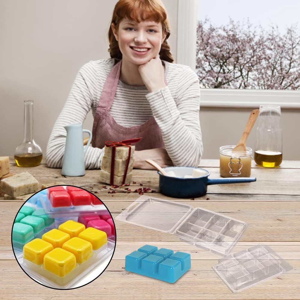 Wax Melt Molds 100 Packs Wax Melt Clamshells 6 Cavity Cubes Clamshells Clear Empty Plastic Cube Tray for Wickless Tarts Candles by DGQ Wax Melt Molds 100 Packs Wax Melt Clamshells 6 Cavity Cubes Clamshells Clear Empty Plastic Cube Tray for Wickless Tarts Candles by DGQ