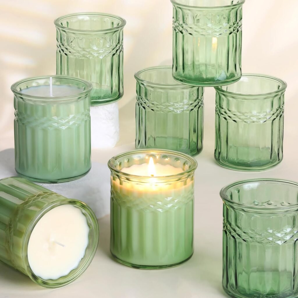 10pcs 7oz Thick Candle Jars for Making Candles, Green Empty Candle Jars Without Wood Lids, Candle Containers for Making Candles Bulk