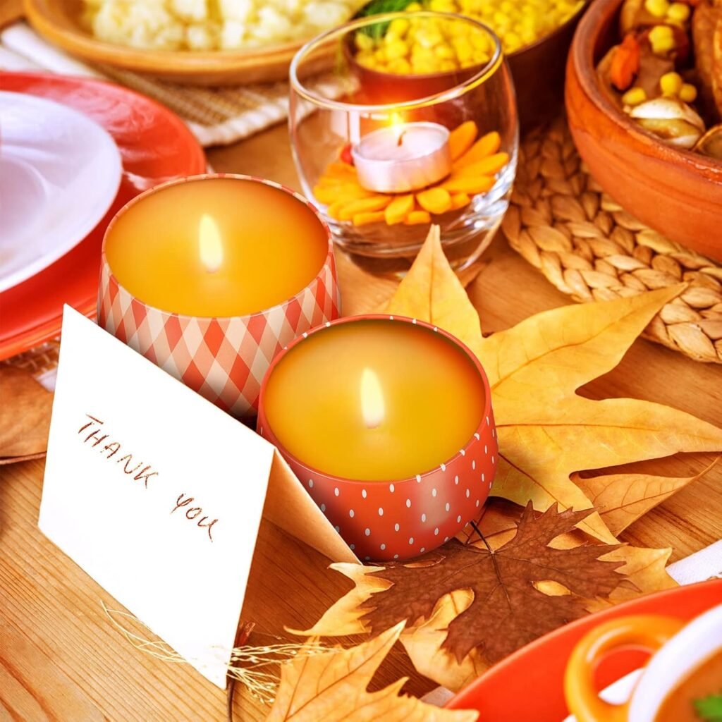 12 Pack Thanksgiving Candy Tins with Lids Autumn Cookie Tins Fall Maple Leaves Candle Tins for Making Candles Tinplate with Lids Containers for Storing Candles Biscuits Treat Gift 8oz