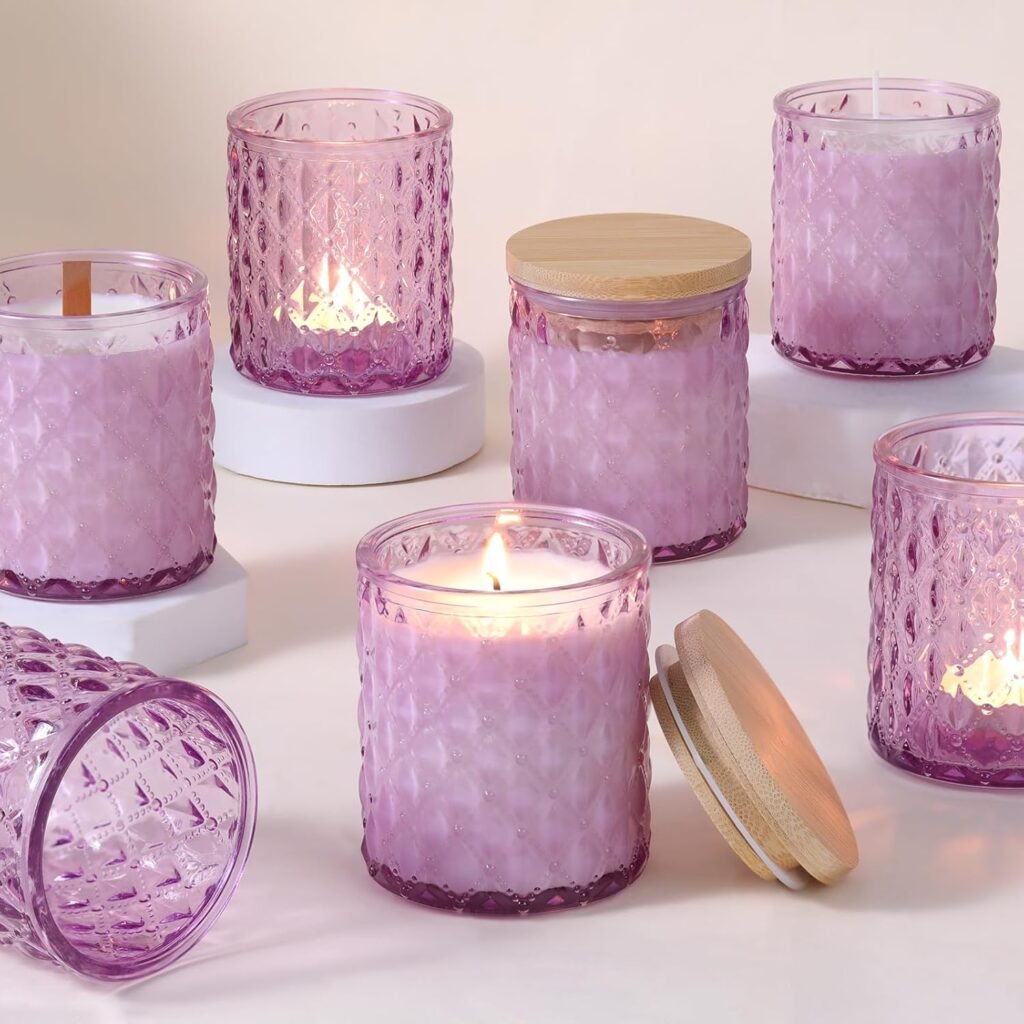 8 Pack Green Candle Jars for Making Candles, 7 OZ Empty Glass Candle Making Jars with Bamboo Lids for Candle Making Supplies, Candle Containers Vessels for Home DIY Decoration