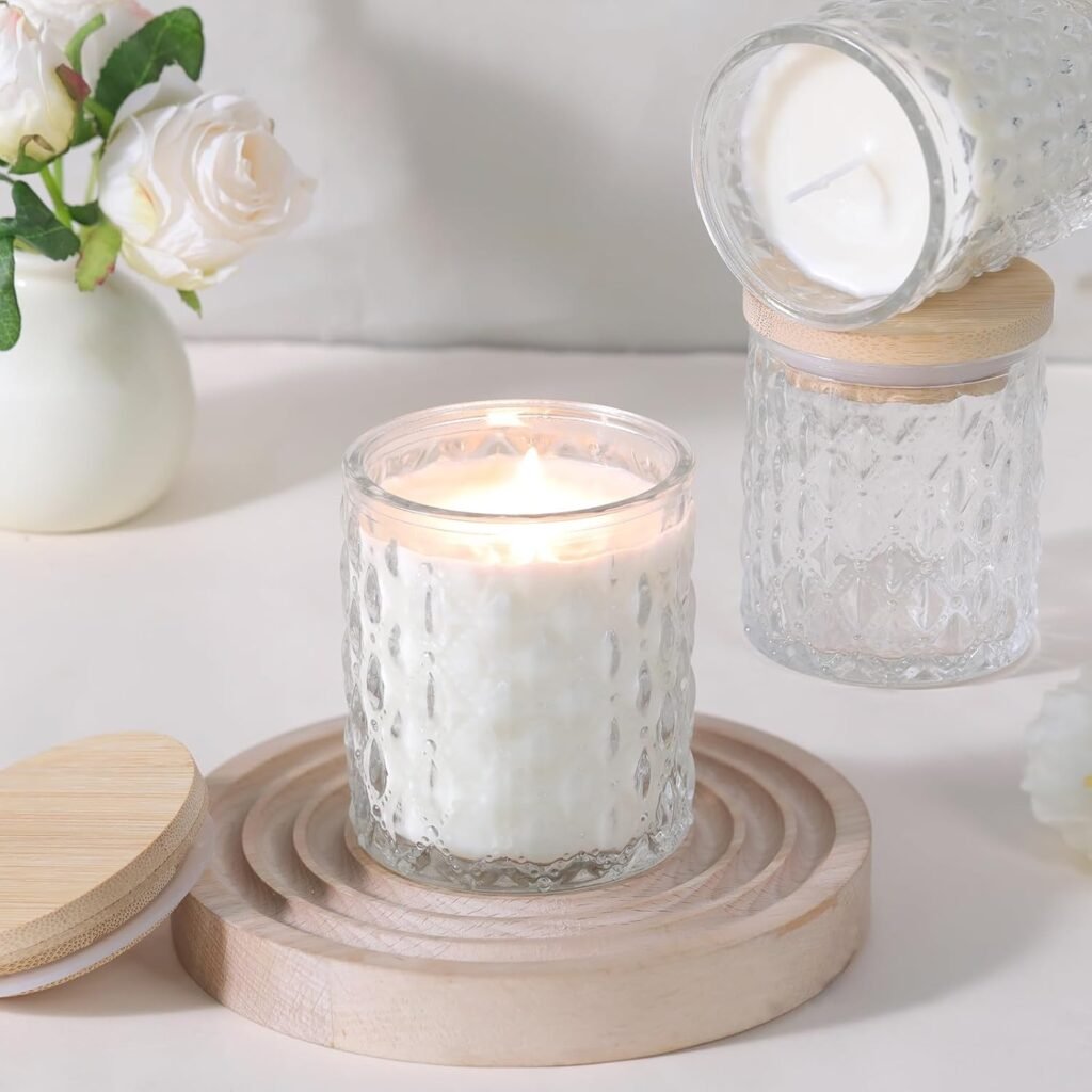 8 Pack Green Candle Jars for Making Candles, 7 OZ Empty Glass Candle Making Jars with Bamboo Lids for Candle Making Supplies, Candle Containers Vessels for Home DIY Decoration